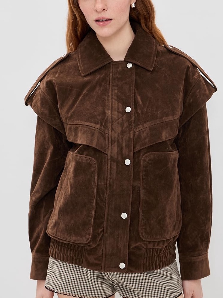 Avec Les Filles Faux Suede Layered Bomber Jacket Size Medium Brunette